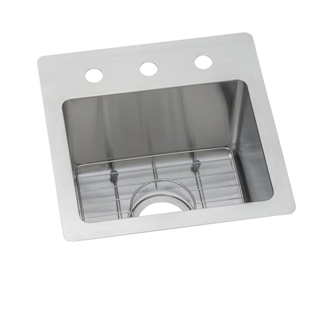 Elkay Crosstown Stainless Steel 15 X 15 X 9 Single Bowl Dual Mount Bar Sink Kit ECTSR15159BGMR2
